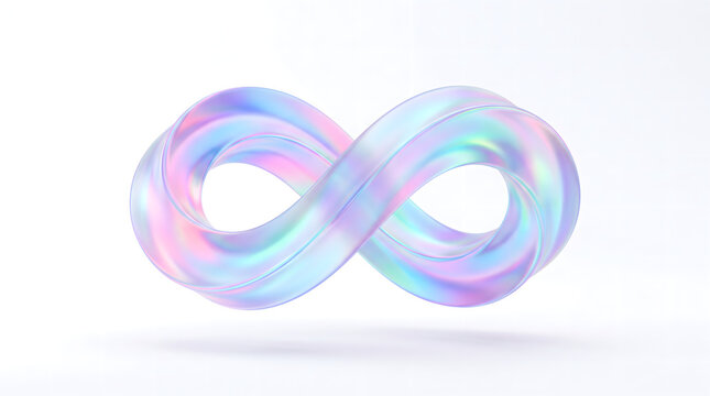 Abstract 3D logo mark design of a holographic glass infinity mobius loop