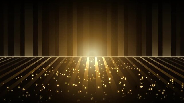 Golden Luxury Stage Background with Glowing Particles and Shining Light Beams for Festive Events
