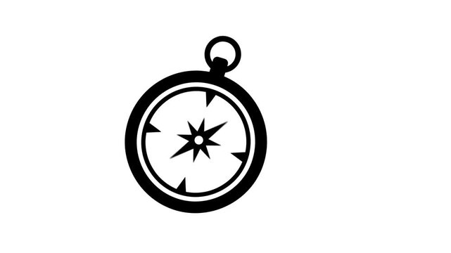 Black and White Navigation Compass Rotating Loop Animation Video for Travel and Direction