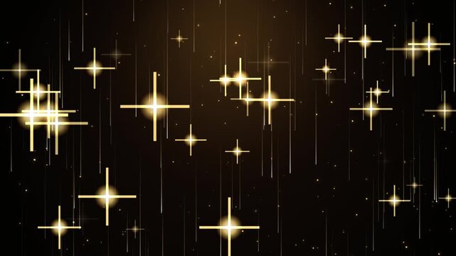 Golden Luxury Stars Motion Background with Falling Particles and Glowing Light Flares for Celebration