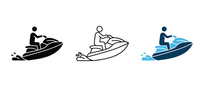 people riding jet skis on water with different artistic styles and splash effects