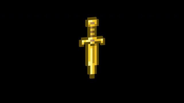 Golden Pixel Dagger 3D Rotating and Bobbing Isolated