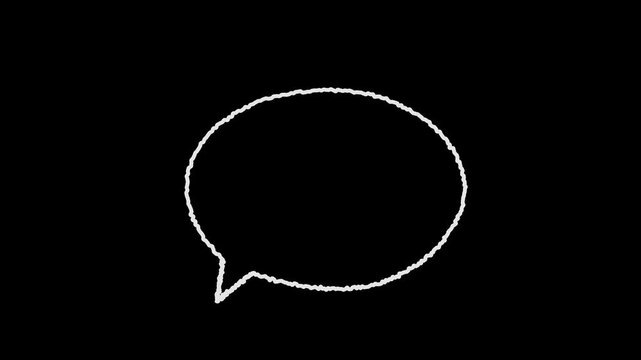 hand-drawn white chalk speech bubble animation on a black background