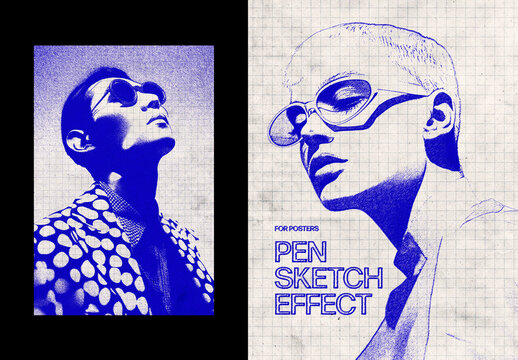 Vertical Pen Sketch Photo Effect