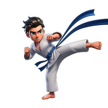 Martial artist performing a high kick stance