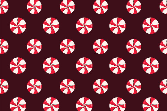 Christmas seamless pattern with round peppermint candies in diagonal order