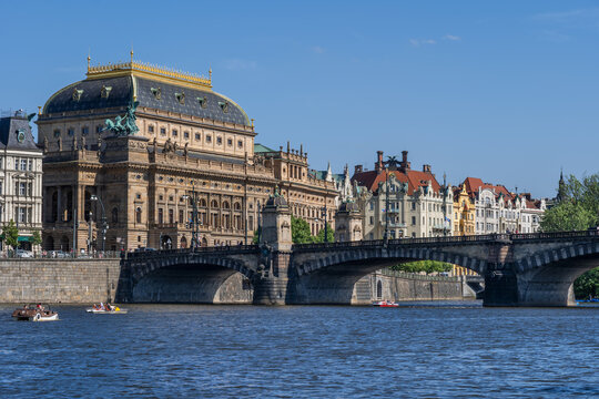 Prague City Skyline With National Theatre