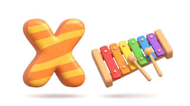 Cute Letter X with Xylophone &ndash; Kids Alphabet Education Illustration