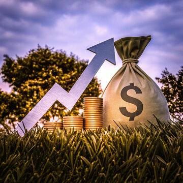 money bag positioned beside an upward growth arrow
