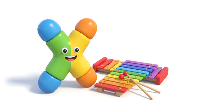 Cute Letter X with Xylophone &ndash; Kids Alphabet Education Illustration