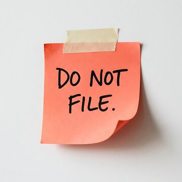 An orange adhesive note with the handwritten text do not file attached with masking tape