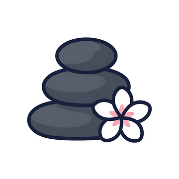 A simple colored flat vector illustration of stacked spa stones with a flower, representing hot stone massage, holistic healing, and spa wellness, isolated on white.