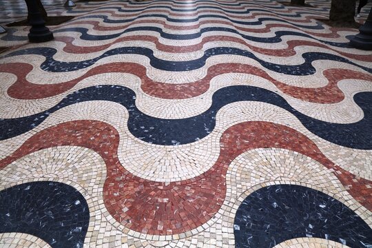Explanada de Espana (or Paseo de la Explanada) pedestrian boulevard marble stone pattern in Alicante city in Valencian Community (Comunidad Valenciana), Spain.