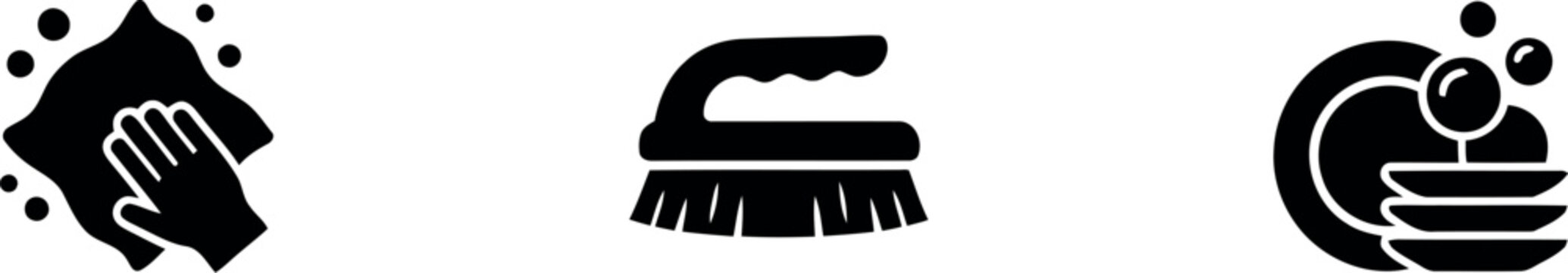 Cleaning tools set including sponge brush and rubber gloves illustration