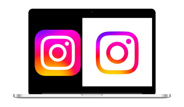 Laptop displaying Instagram logo for social media platform editorial.