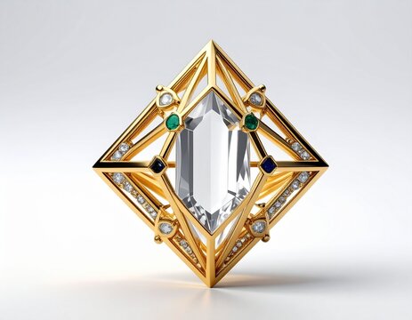 Futuristic Gold Quantum Crystal Pendant with Mixed Gemstones