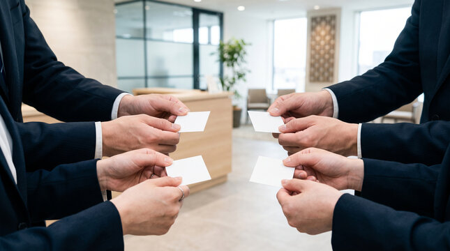 横から見た名刺交換の様子：日本のビジネスマナーと第一印象