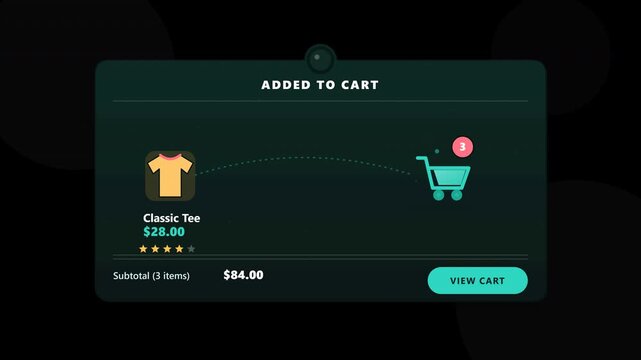 Animated Ecommerce Added To Cart Notification UI Motion Graphic Overlay