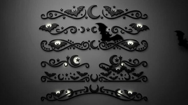 Dark gothic decorative dividers with flying bats and celestial moons