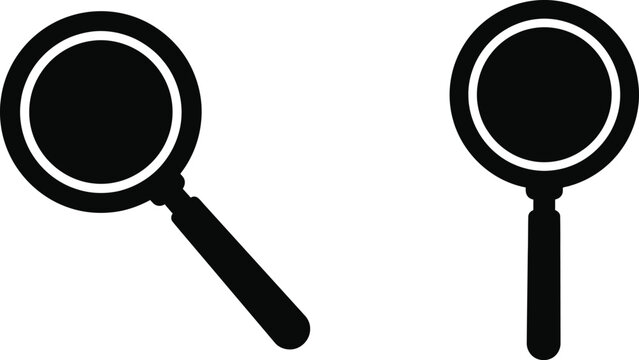 Black silhouette vector illustration of two magnifying glasses for search and zoom concepts