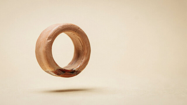 Natural wooden ring isolated on light background with accessory minimalist handmade material ornament lighting circular creative polished minimalism