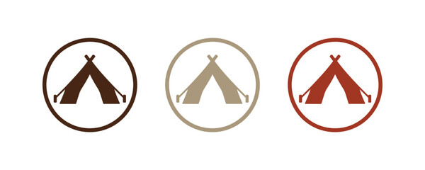 Set of three circular camping tent icons in different colors. © HORECCA
