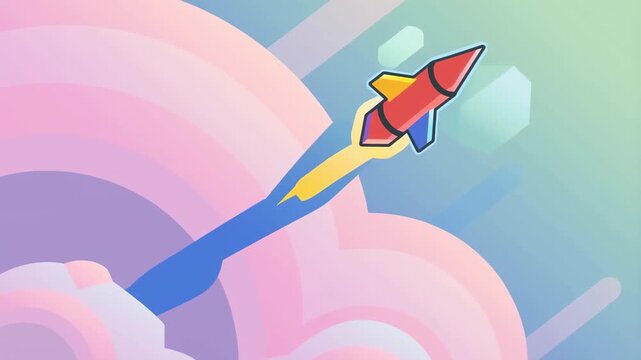 Cartoon missile launching through soft cloud sky