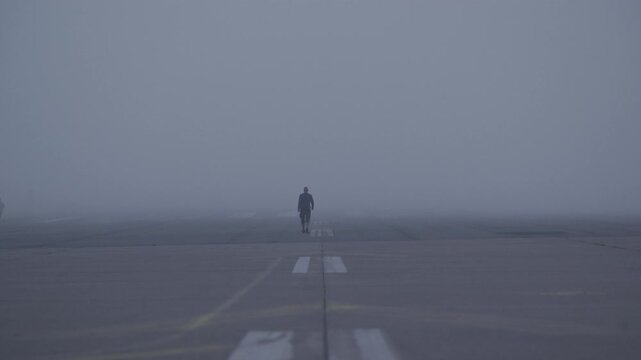 fog in the morning on runway Tempelhof airfield Berlin 4K