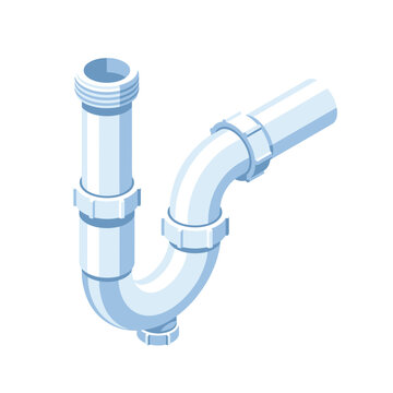 Isometric Plumbing P-Trap Pipe Vector Illustration for Sink Drainage and Home Repair