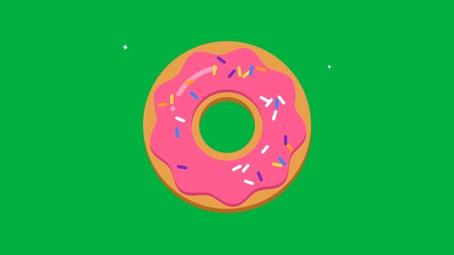 Cartoon Donut Animation on Green Background