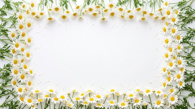 Delicate springtime border crafted entirely from fresh daisy flowers and slender green stems.
