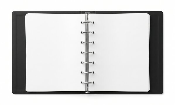 Open ring binder notebook with blank white pages