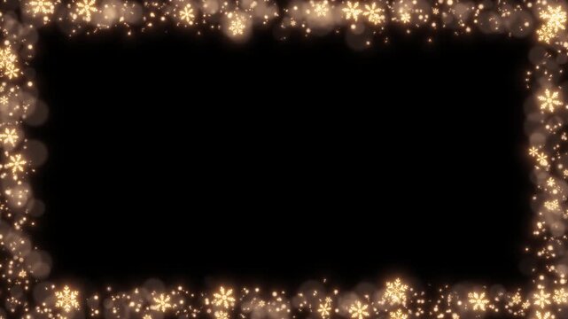 A transparent looping frame with sparkling orange snowflakes that shine as if encircling the screen