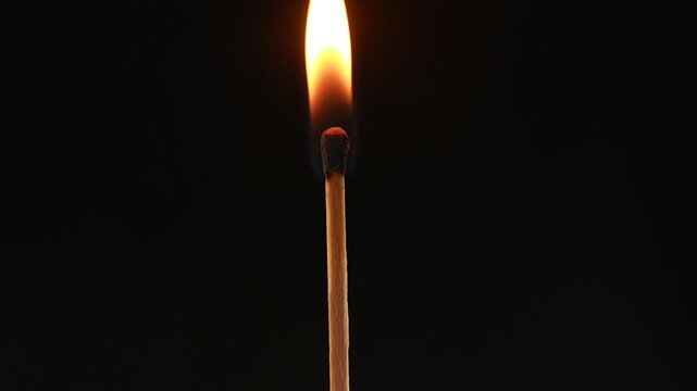 Flame consuming a wooden matchstick slowly symbolising mortality transience and emotional burnout