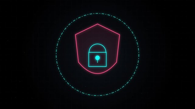 Abstract seamless cybersecurity shield animation with quantum data
