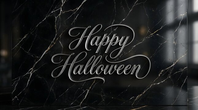 Elegant happy halloween typography design with dark moody atmosphere and artistic script lettering for seasonal holiday greeting cards