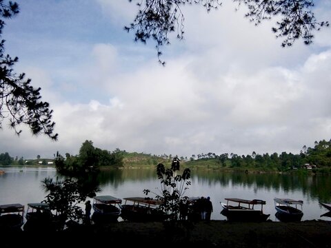 situ patenggang lake with trees and boats in west java indonesia