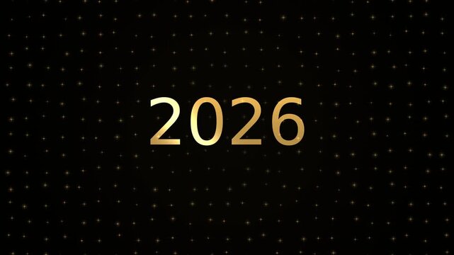Gold 2026 numbers gleam with stars in an elegant new year video
