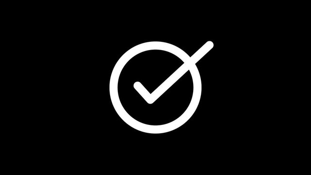 Chick mark animation on circle. tick mark symbol ok button animated on black background, with Motion graphics
