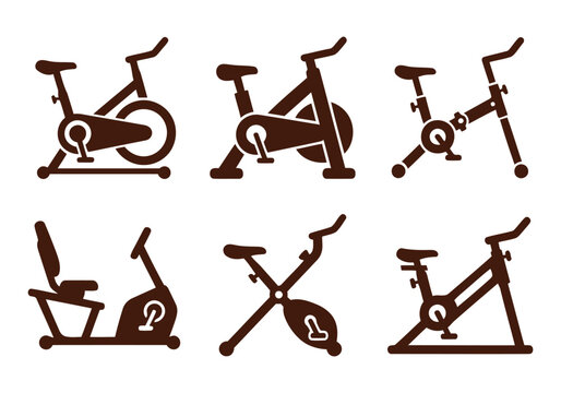 Set of exercise bicycle icons in silhouette during healthy lifestyle concept isolated on white background
