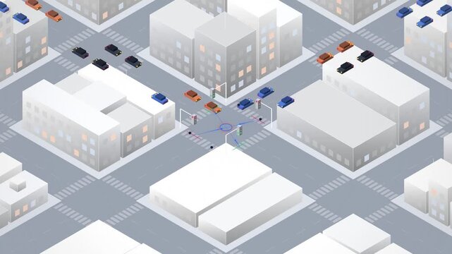 Isometric smart traffic intersection with cars and signals online