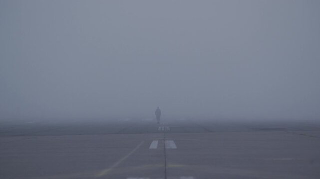 fog in the morning on runway Tempelhof airfield Berlin 4K