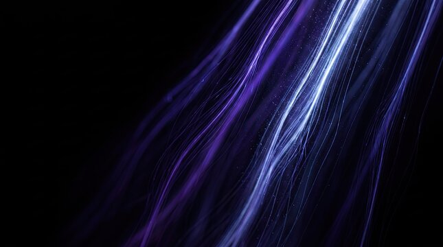 Dynamic abstract streaks of blue and violet light against a dark black background creating a modern effect
