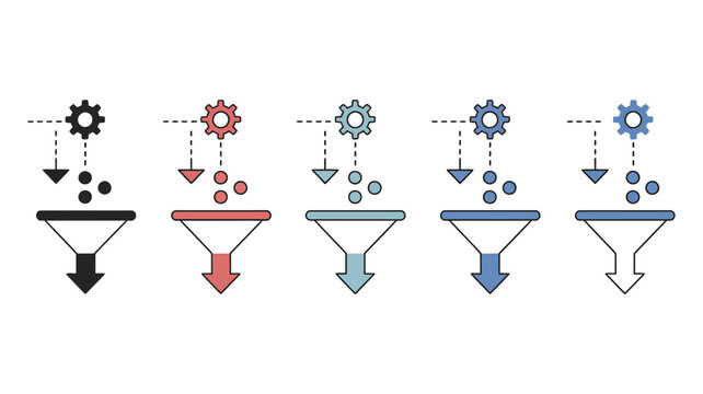 Workflow bottleneck icons in modern styles featuring business process management symbols for efficiency, productivity, and problem solving