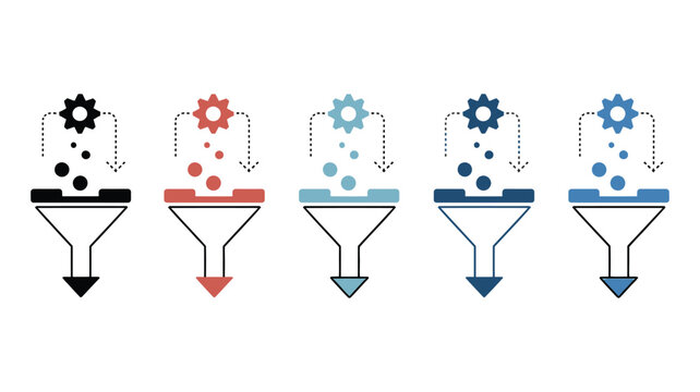 Workflow bottleneck icons in modern styles featuring business process management symbols for efficiency, productivity, and problem solving
