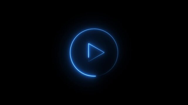 Video, audio neon play button icon glowing play button animation. Motion graphics of play button