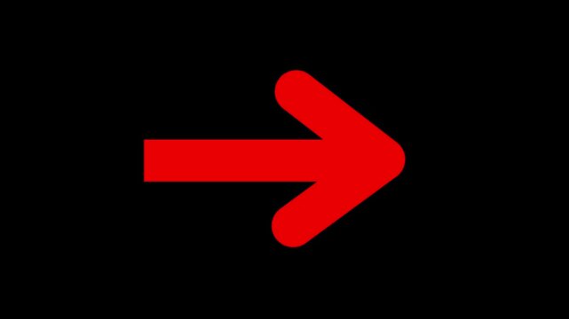 Minimalist red arrow pointing rightwards animation isolated on white background for video transition navigation next page and motion graphics.4k animation