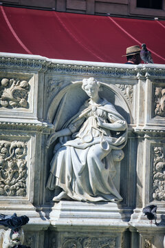 View Of The Allegory Of Temperance Statue On Fonte Gaia In Siena