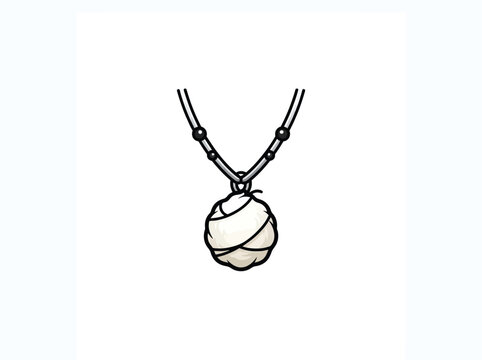 Black Beaded Necklace With Pale Wrapped Spherical Pendant Resembling An Egg Sac Vector Illustration