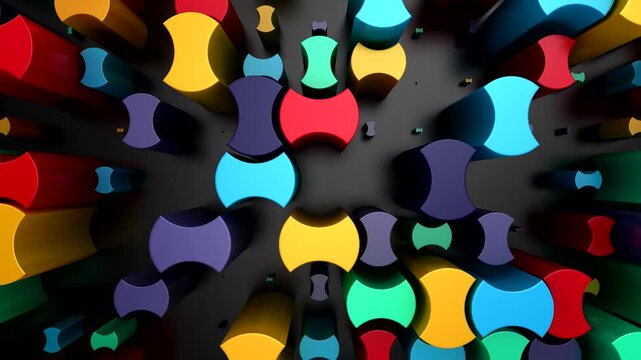 Background of Geometric Shapes. Abstract motion, loop, 3d rendering, 4k resolution
